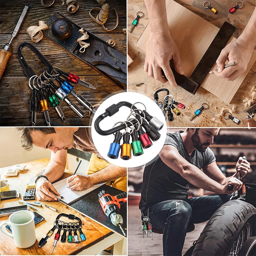 Serplex 6Pcs 1/4 inch Hex Shank Aluminum Alloy Screwdriver Bits Holder with Black Carabiner, Bit Holder Keychain, Light-weight Quick-change Extension Bar Drill Screw Adapter Change Serplex 6Pcs 1/4 inch Hex Shank Aluminum Alloy Screwdriver Bits Holder with Black Carabiner, Bit Holder Keychain, Light-weight Quick-change Extension Bar Drill Screw Adapter Change